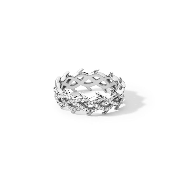 18K WHITE GOLD CROWN RING WITH DIAMONDS, 8MM