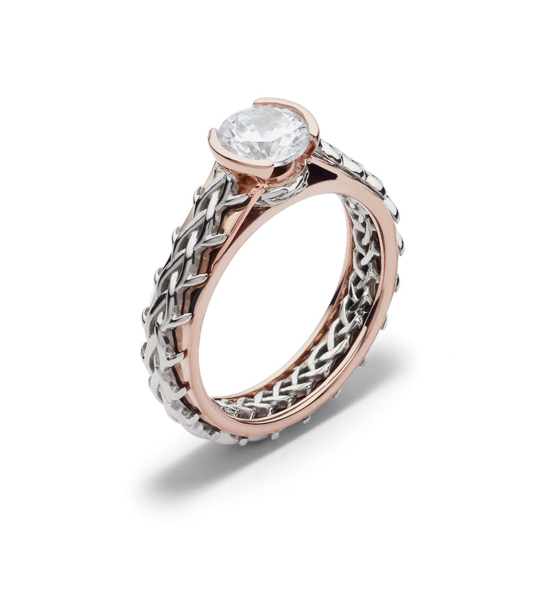 TWO TONE 18K ROSE AND WHITE GOLD ENGAGEMENT RING