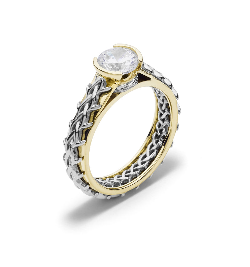 TWO TONE 18K YELLOW AND WHITE GOLD ENGAGEMENT RING