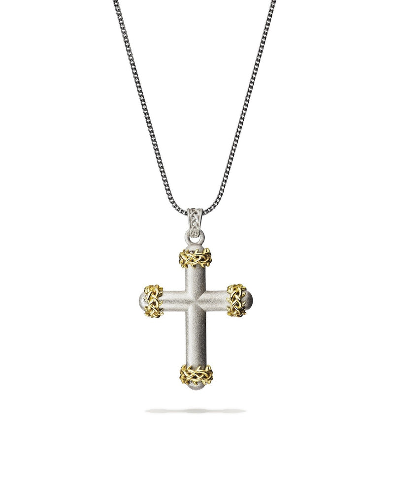 THORN CROWN CROSS - 18K YELLOW GOLD AND STERLING SILVER - LARGE