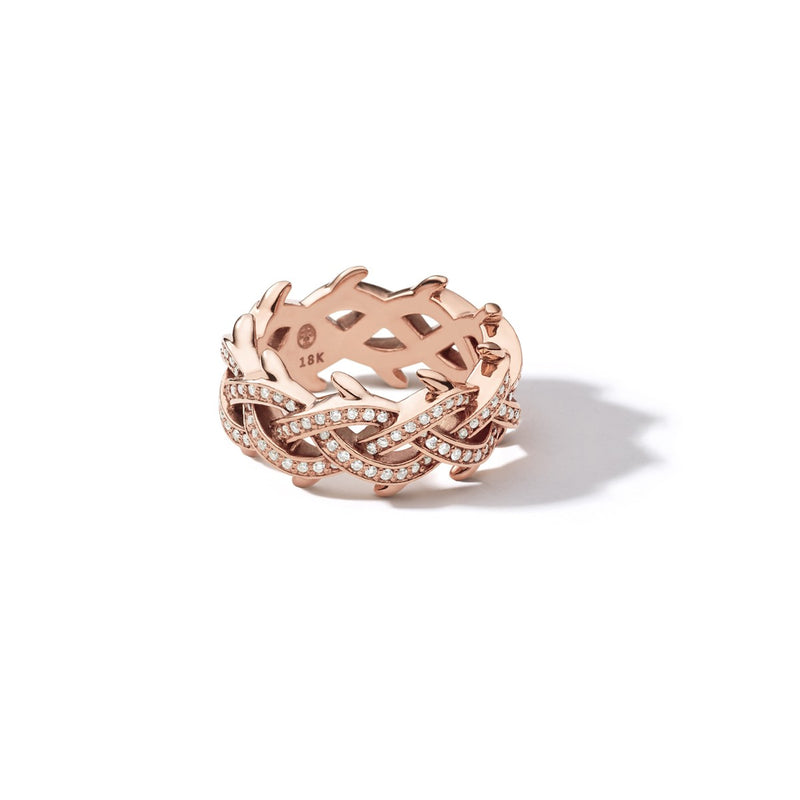 18K ROSE GOLD CROWN RING WITH DIAMONDS, 11MM
