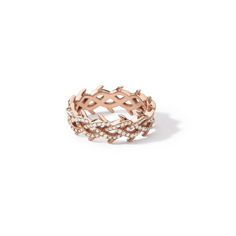 18K ROSE GOLD CROWN RING WITH DIAMONDS, 8MM