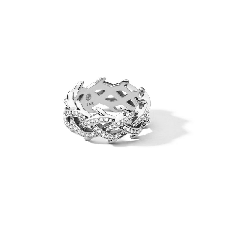 18K WHITE GOLD CROWN RING WITH DIAMONDS, 11MM
