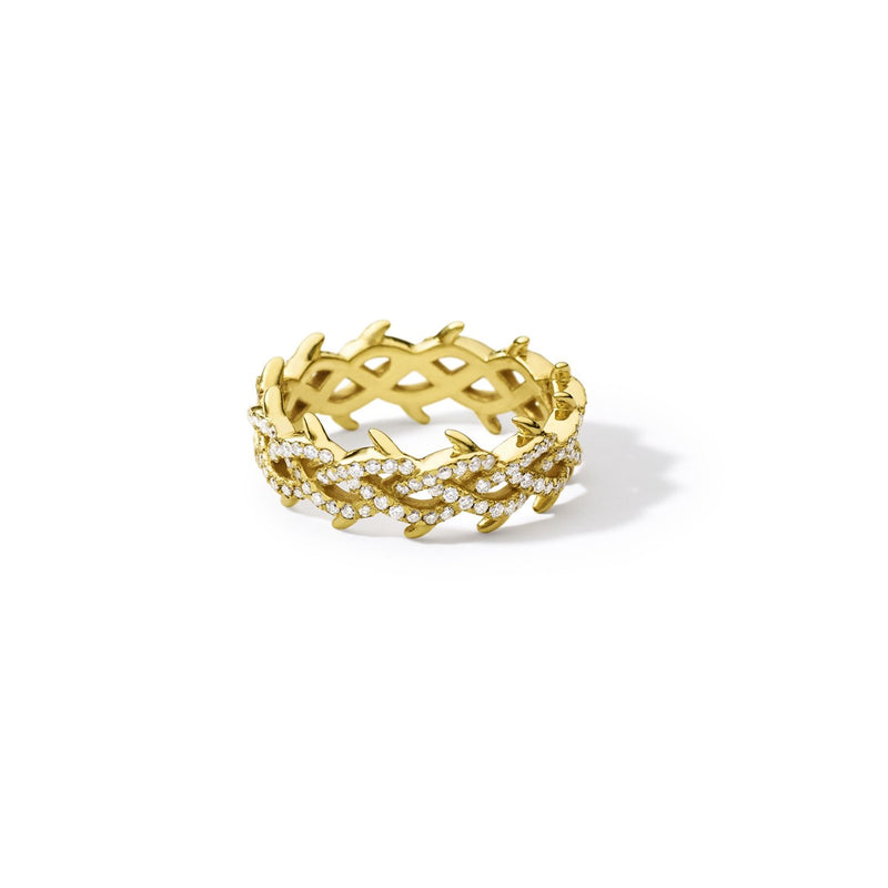 18K YELLOW GOLD CROWN RING WITH DIAMONDS, 8MM