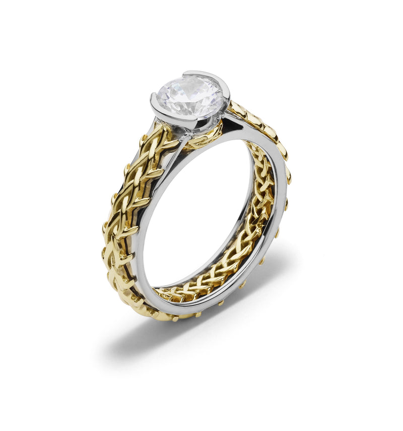 TWO TONE 18K WHITE AND YELLOW GOLD ENGAGEMENT RING