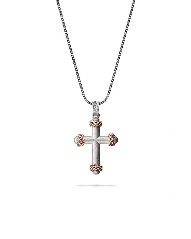 THORN CROWN CROSS - 18K ROSE GOLD AND STERLING SILVER - SMALL