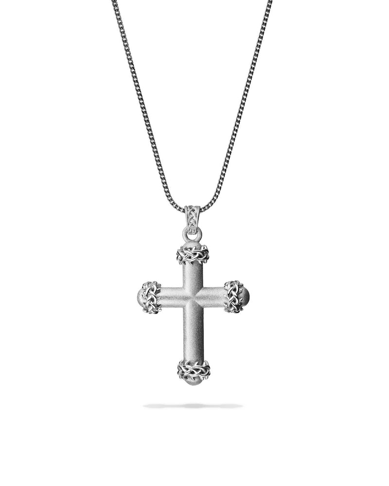 THORN CROWN CROSS - 18K WHITE GOLD AND STERLING SILVER - LARGE