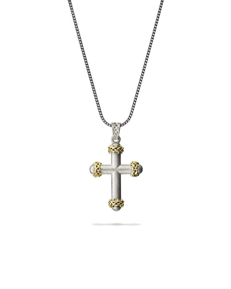 THORN CROWN CROSS - 18K YELLOW GOLD AND STERLING SILVER - SMALL