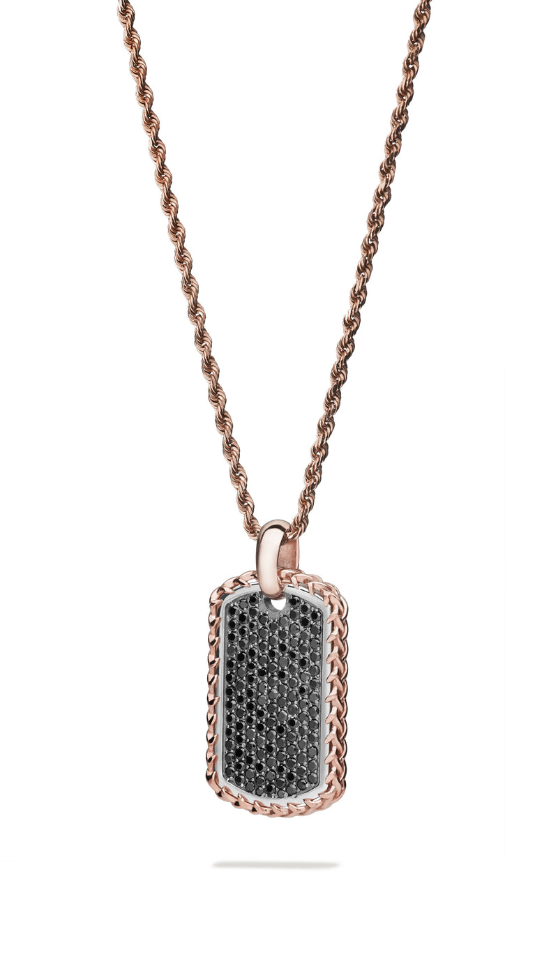 THORN CROWN DOG TAG 18K ROSE GOLD WITH BLACK DIAMONDS 2CT