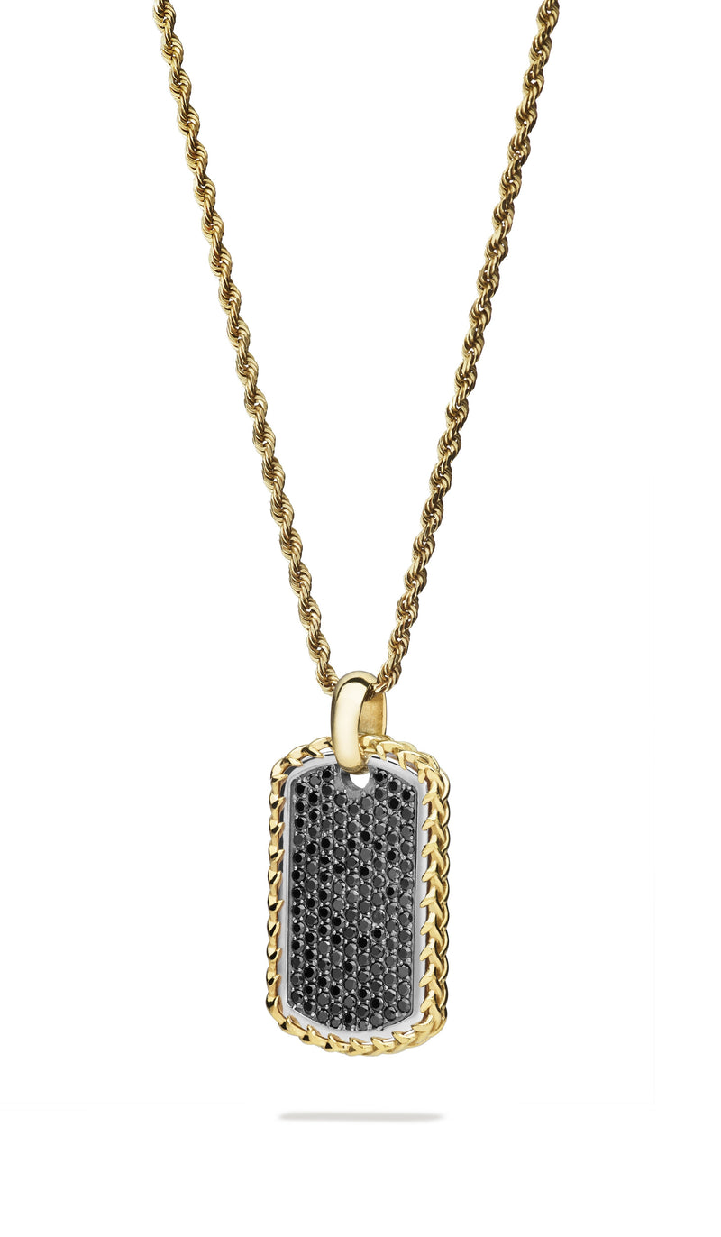 THORN CROWN DOG TAG 18K YELLOW GOLD WITH BLACK DIAMONDS 2CT