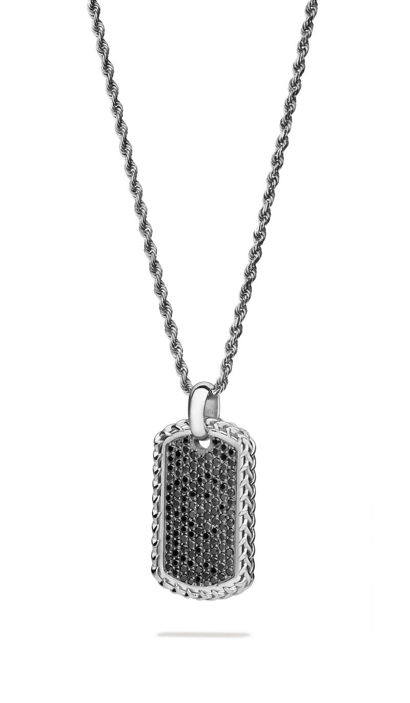 THORN CROWN DOG TAG SILVER WITH BLACK DIAMONDS 2CT
